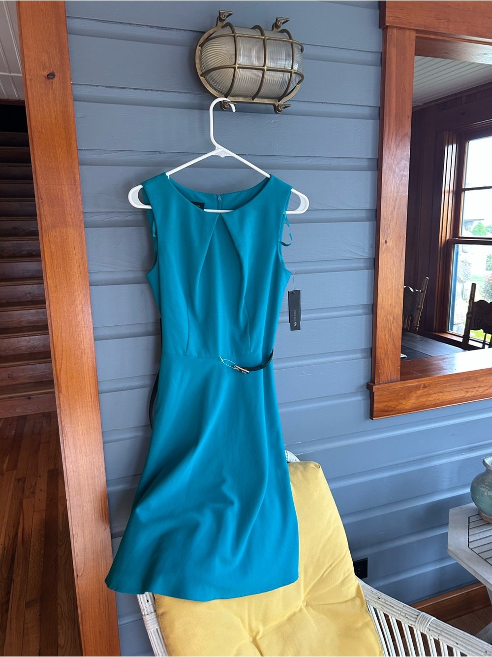 AB Studio Teal Sleeveless Sheath Dress with Subtle Belt